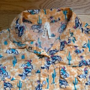 Roper Kids' Orange Cowboy Print Shirt